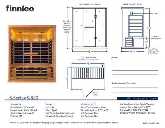 S-825 Series 2-Person Low EMR/Low EF Infrared Sauna