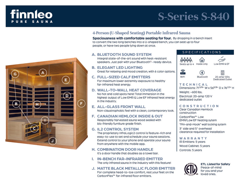 Load image into Gallery viewer, S-840 Series 4-Person Low EMR/Low EF Infrared Sauna
