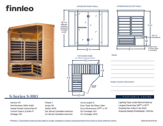 S-880 Series 4-Person Low EMR/Low EF Infrared Sauna